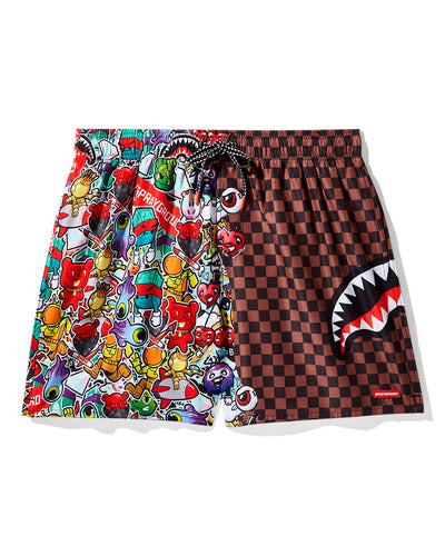 SHARKS IN STICKERS SWIM SHORTS