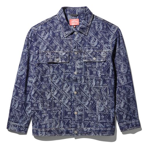 PRINTED BUTTON FRONT DENIM JKT DK BLUE